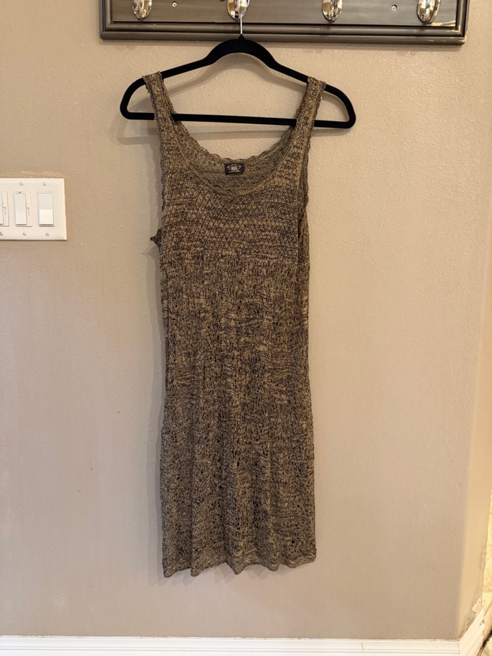 Ralph Lauren Double RL Olive Brown Marled Sleeveless Midi Knit Dress